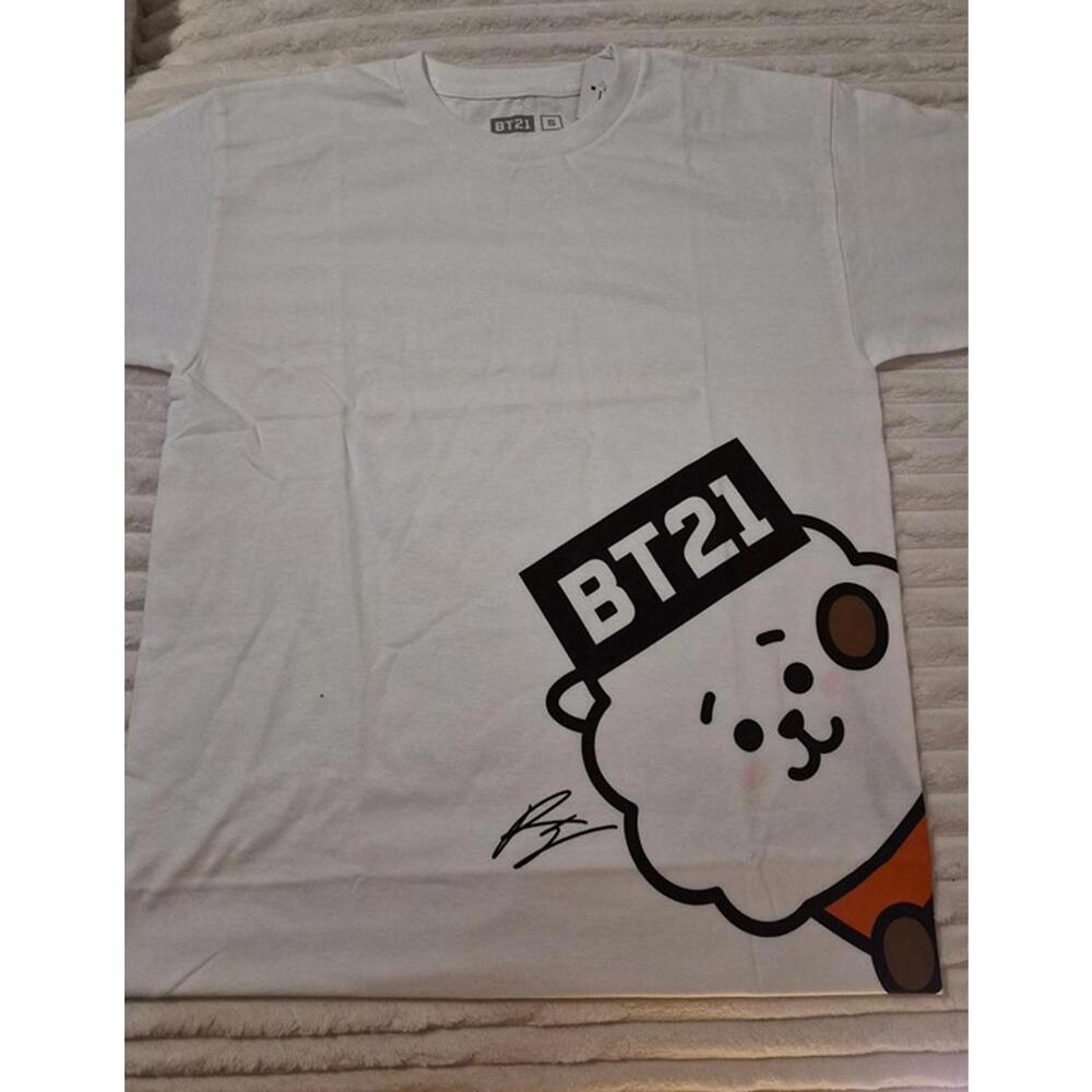 BT21 White Graphic T-Shirt with Cute Character Print Small